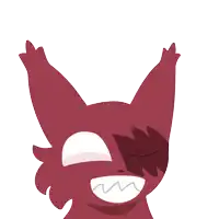 a cartoon drawing of a red squirrel with its arms up