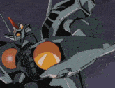a cartoon drawing of a robot with a red horn and orange eyes