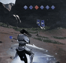 a man in armor is holding a sword in a video game with chinese characters
