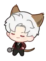 a cartoon drawing of a boy with cat ears holding a microphone