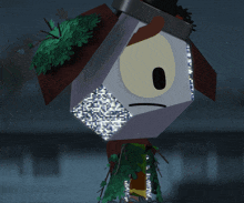 a cartoon drawing of a cube with a face and a top hat