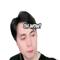 a man is wearing ear buds and has the words oh wow written on his forehead