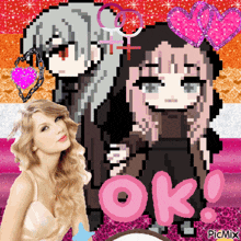 a picture of taylor swift is surrounded by pixel art and the word ok