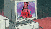 a cartoon drawing of a woman on a computer screen that says game over