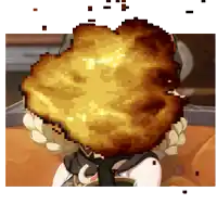 a pixel art drawing of a girl with a braided hair and a fried chicken on her head