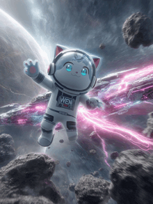 a cat in a space suit that says wen