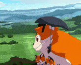 a cartoon of a fox holding an umbrella over its head