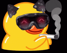 a yellow duck wearing sunglasses smoking a cigarette
