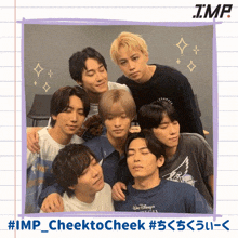 a group of young men are posing for a picture and the caption says cheektocheek