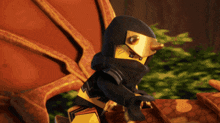 a cartoon character with a black and gold costume
