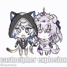 a couple of anime characters standing next to each other with the caption castocipher explosion