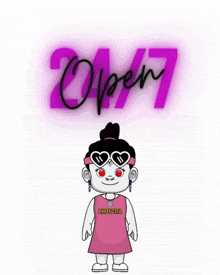 a cartoon girl wearing a pink dress with the word zhoucita on it