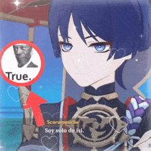 scaramouche is a character in a video game with a red arrow pointing to him