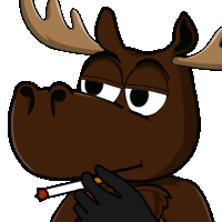 a cartoon moose is smoking a cigarette with a black glove on