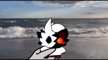 a cartoon drawing of a dog on the beach