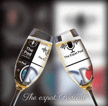 two champagne glasses with the words the expat pod on them