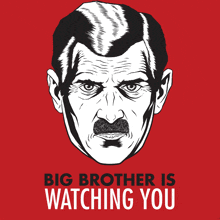 a poster with a man 's face and the words " big brother is watching you "