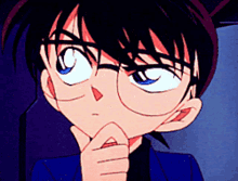 a close up of a cartoon character 's face with glasses