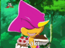 a pixel art of a cartoon character with the name zaki on it