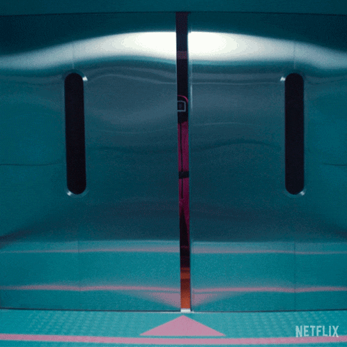 a netflix ad shows a blue elevator with two doors open