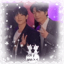 a picture of two men with the words soti y ann > < on the bottom