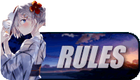 a girl with a flower in her hair is standing next to a sign that says " rules "