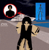 a tiktok video shows a person standing in front of a boat