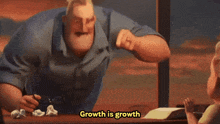 a cartoon character says " growth is growth " while standing next to a child