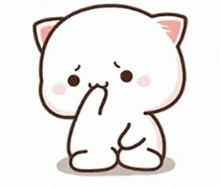 a cartoon cat is sitting down and covering its nose .
