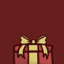 a cartoon character is peeking out of a red gift box