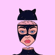 a cartoon of a woman in a catwoman costume with her head cut off