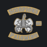 a logo for the scorpions palomino mc with a scorpion and pistons