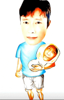 a cartoon of a man holding another man 's face in his arms