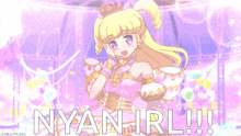 a cartoon drawing of a girl with the words nyan irl