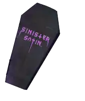 a purple lipstick is in a black coffin shaped box