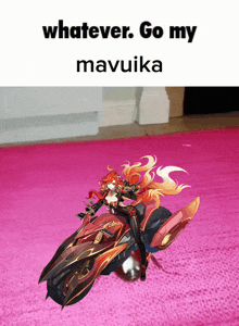 a cartoon of a woman riding a motorcycle with the words whatever go my mavuika above her
