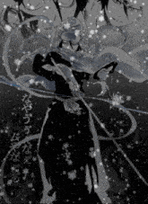 a black and white drawing of a man holding a sword in the snow