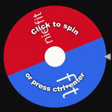 a red and blue circle with the words click to spin on it