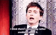 a man in a suit and tie says " i think there 's something rather snoblish about it "