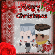 a merry christmas card with a couple of cartoon characters