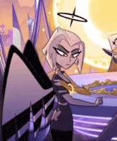 a cartoon drawing of a woman with wings and a halo on her head