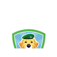 a badge with a dog wearing a green beret and the number 8 on it