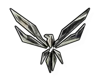 a black and white drawing of a bird with sharp wings on a white background