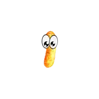 a cartoon drawing of a cheetos snack with googly eyes