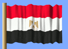 a red white and black flag with an eagle on top