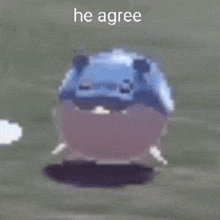 a blue car is flying through the air with the words `` he agree '' written on the bottom .