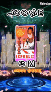 a poster for joome republic with a woman on it