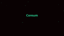 the word coreum is on a black background with green lines