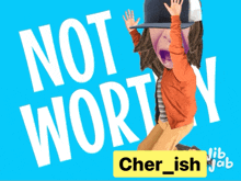 a cartoon character is kneeling down in front of a blue background that says no worthy