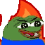 a pixel art of a frog with a fire in the background and a heart .